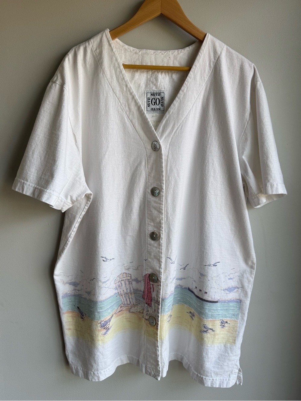 Vtg 90s Cottagecore Dress + Jacket Set 3X White Watercolour Maxi Beach Coastal - Picture 2 of 14